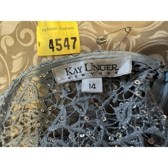 Kay Unger Formal Dress 14 Blue Silver Sequin Long Wedding Party Cruise Holiday - Picture 10 of 16